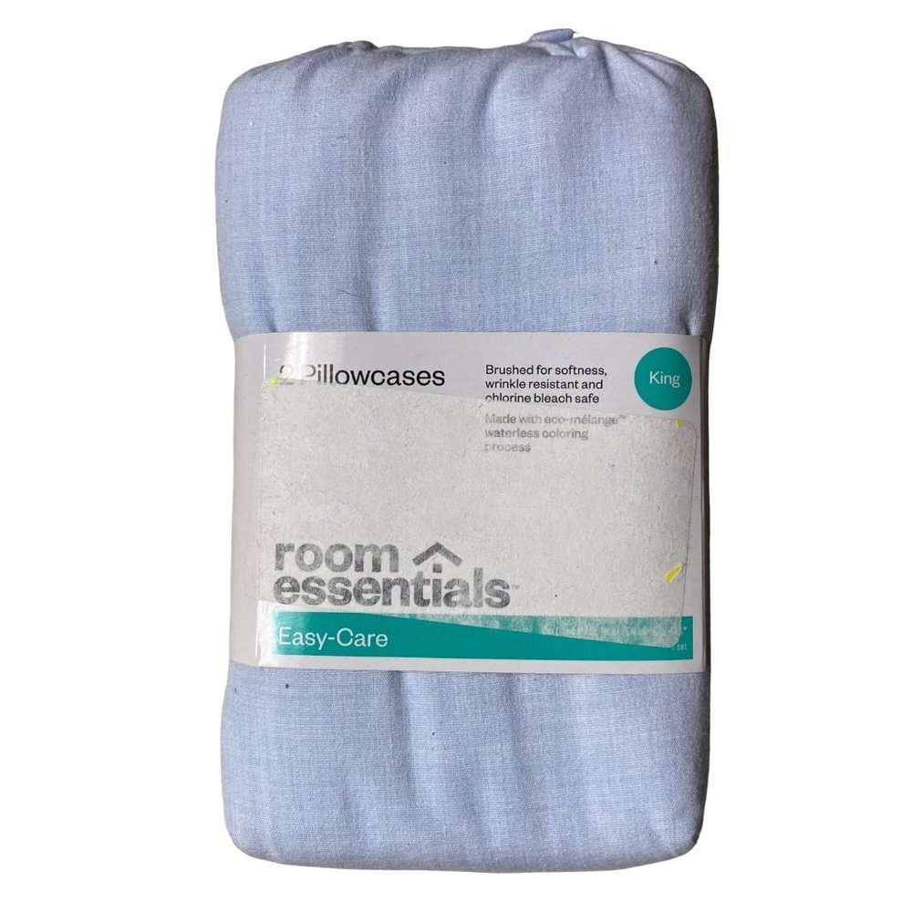 NEW room essentials Target 2 King Size Cotton Blend Blue Pillowcases 21" x 41"‎
